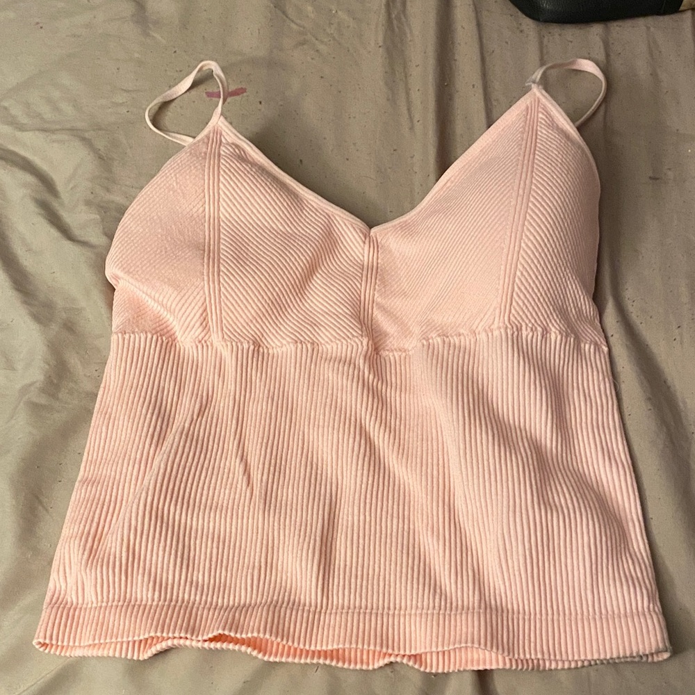 Pink Ribbed Spaghetti Strap Top